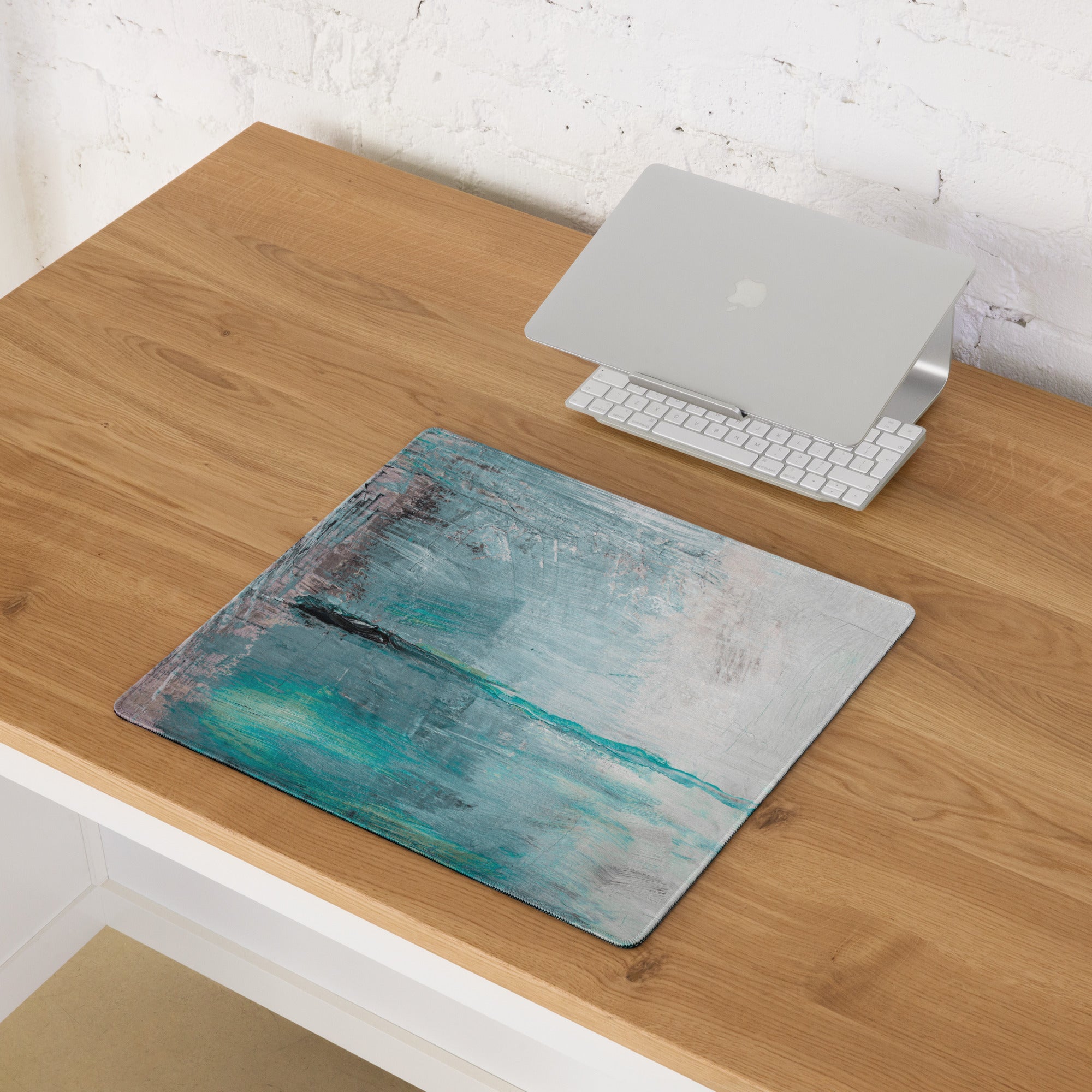 Azure Wave Abstract Pad - Mouse Pad For Gaming Desk Ocean Blue Teal Pink Gray Abstract Digital