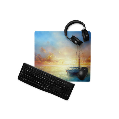 Sunset Sailboat Canvas Mouse Pad - Sailboat Sunset Desk Watercolor Serene Coastal Nautical Desk Pad Digital Print