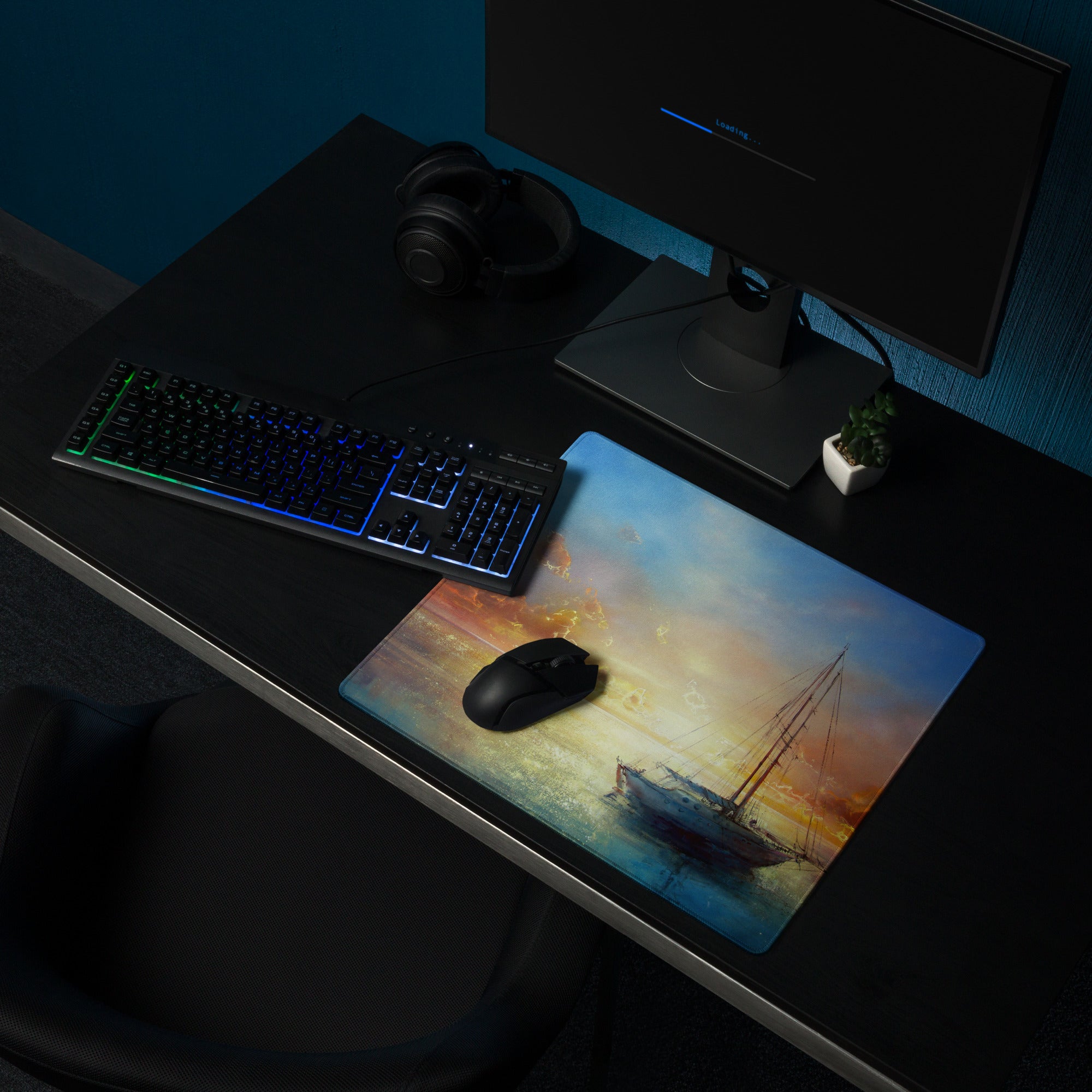 Sunset Sailboat Canvas Mouse Pad - Sailboat Sunset Desk Watercolor Serene Coastal Nautical Desk Pad Digital Print