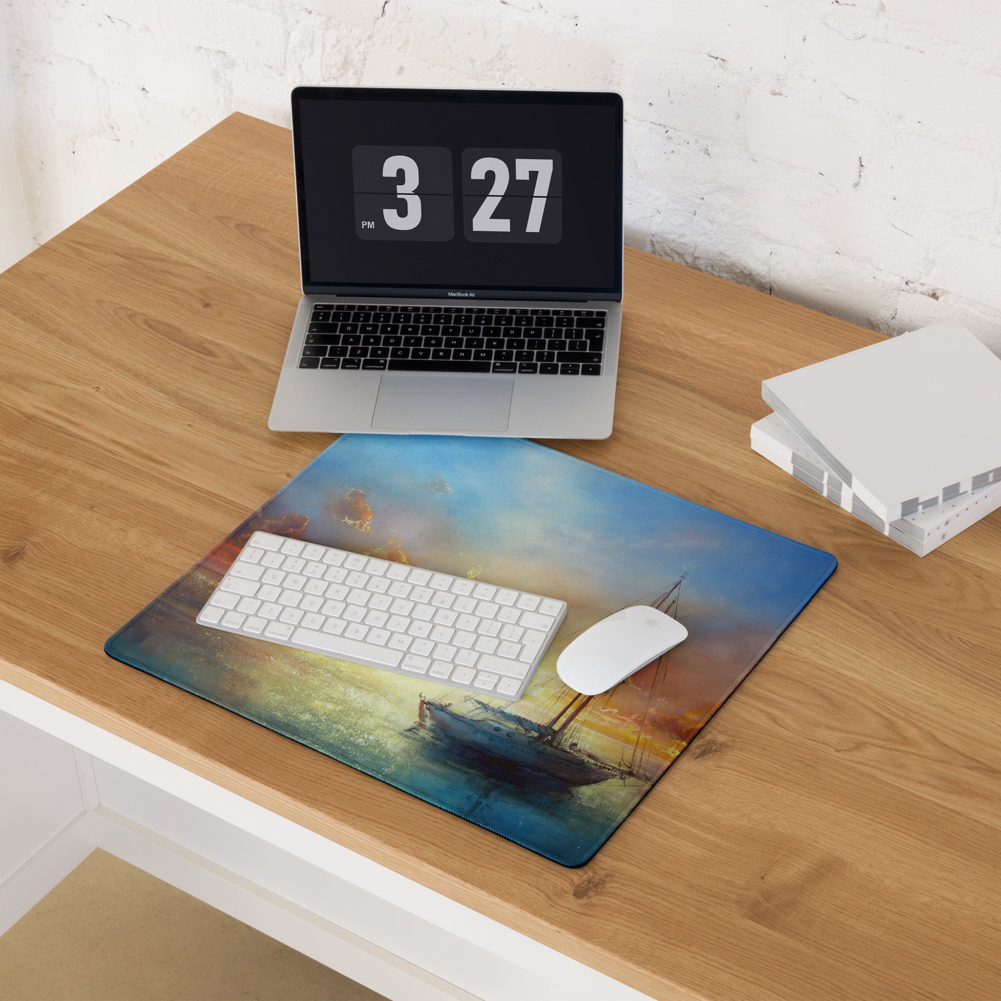 Sunset Sailboat Canvas Mouse Pad - Sailboat Sunset Desk Watercolor Serene Coastal Nautical Desk Pad Digital Print