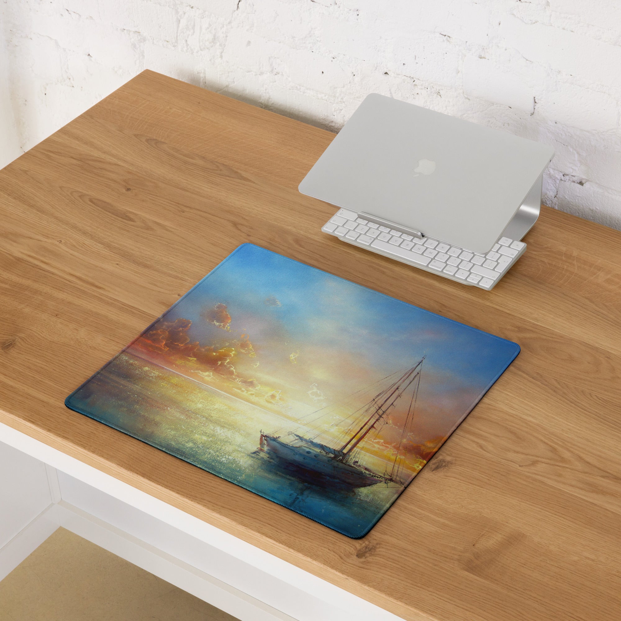 Sunset Sailboat Canvas Mouse Pad - Sailboat Sunset Desk Watercolor Serene Coastal Nautical Desk Pad Digital Print