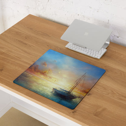 Sunset Sailboat Canvas Mouse Pad - Sailboat Sunset Desk Watercolor Serene Coastal Nautical Desk Pad Digital Print