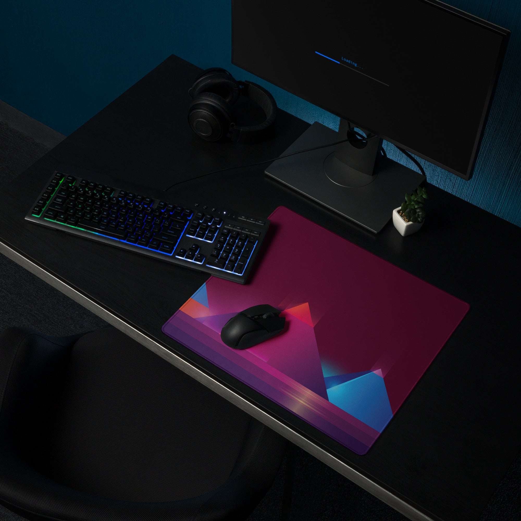 Vibrant Geometric Gaming Mouse Pad - Gaming Mouse Pad Purple Magenta Blue Geometric Desk Energetic Esports Digital Art