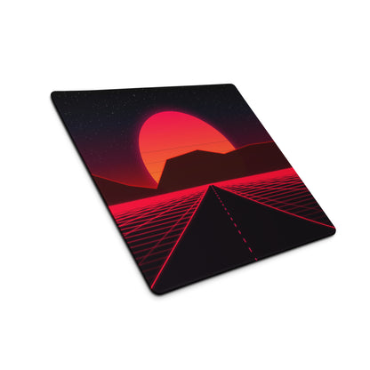Neon Sunset Grid Pro Mouse Pad - Gaming Mouse Pad Red Black Desk Setup Synthwave Energetic Neon Decor Large Digital Art