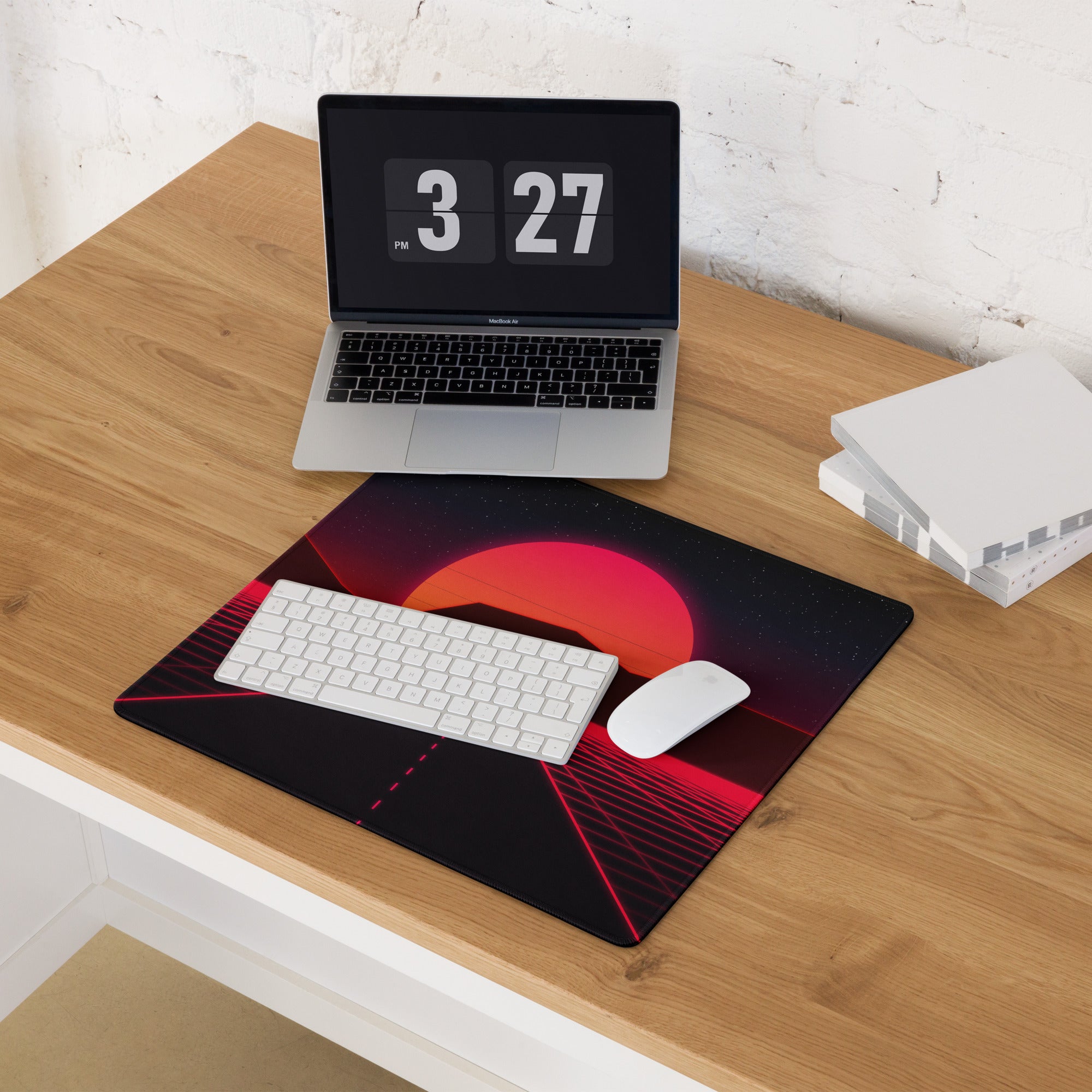 Neon Sunset Grid Pro Mouse Pad - Gaming Mouse Pad Red Black Desk Setup Synthwave Energetic Neon Decor Large Digital Art