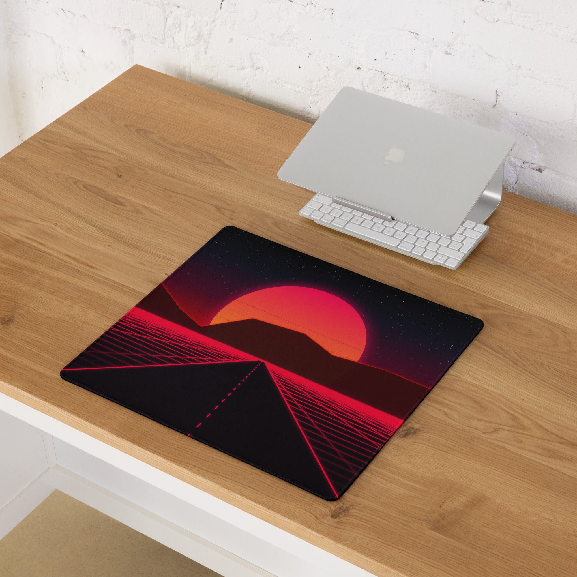 Neon Sunset Grid Pro Mouse Pad - Gaming Mouse Pad Red Black Desk Setup Synthwave Energetic Neon Decor Large Digital Art