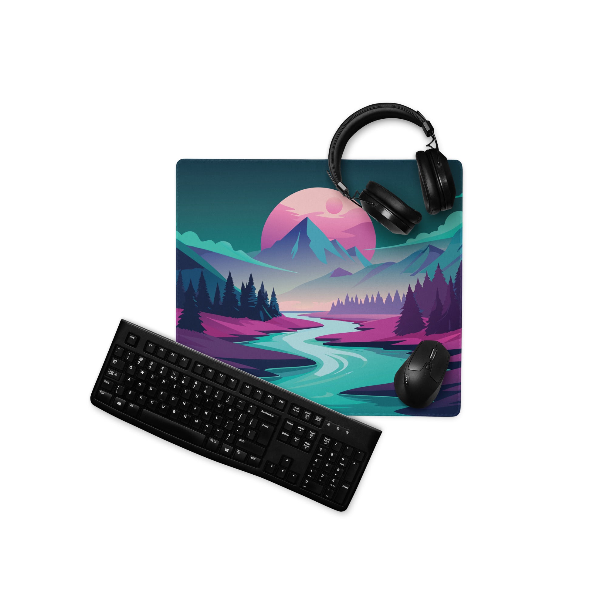Aurora Peak Mouse Pad - Mouse Pad Teal Pink Blue Gaming Desk Modern Vibrant Contemporary Large Desk Mat Digital
