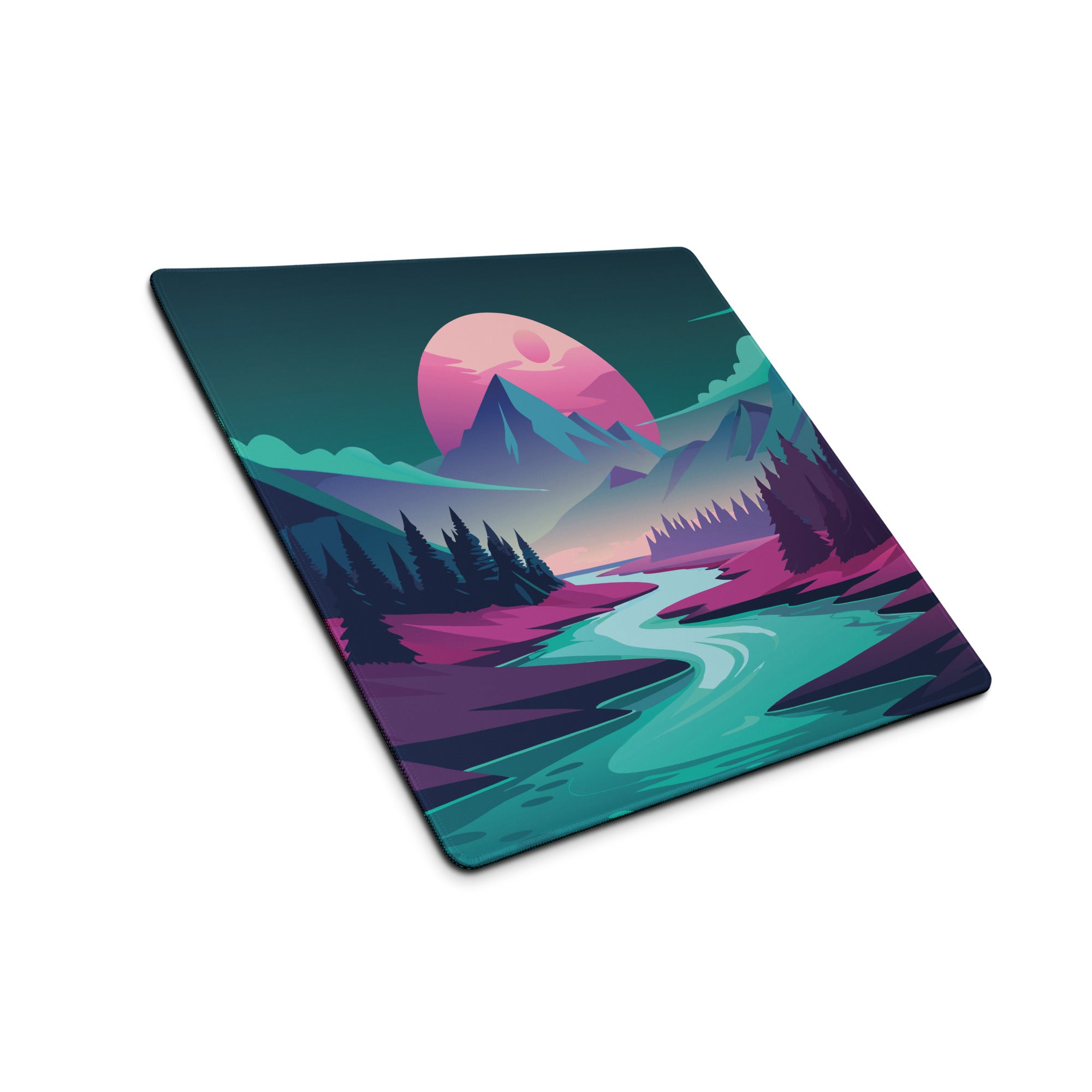 Aurora Peak Mouse Pad - Mouse Pad Teal Pink Blue Gaming Desk Modern Vibrant Contemporary Large Desk Mat Digital