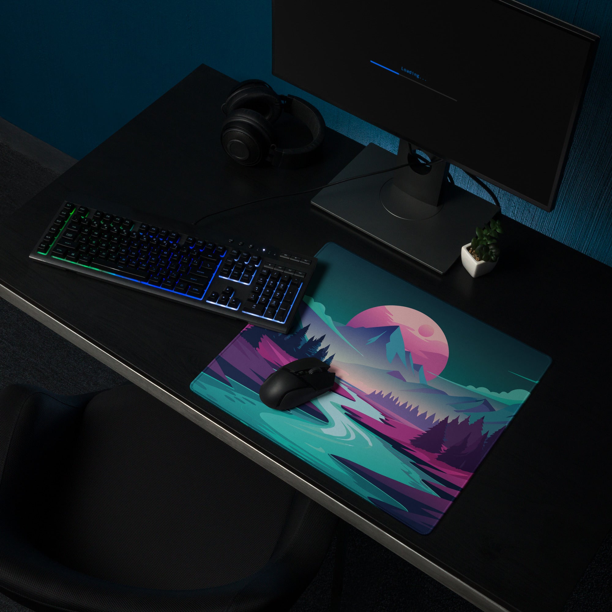 Aurora Peak Mouse Pad - Mouse Pad Teal Pink Blue Gaming Desk Modern Vibrant Contemporary Large Desk Mat Digital