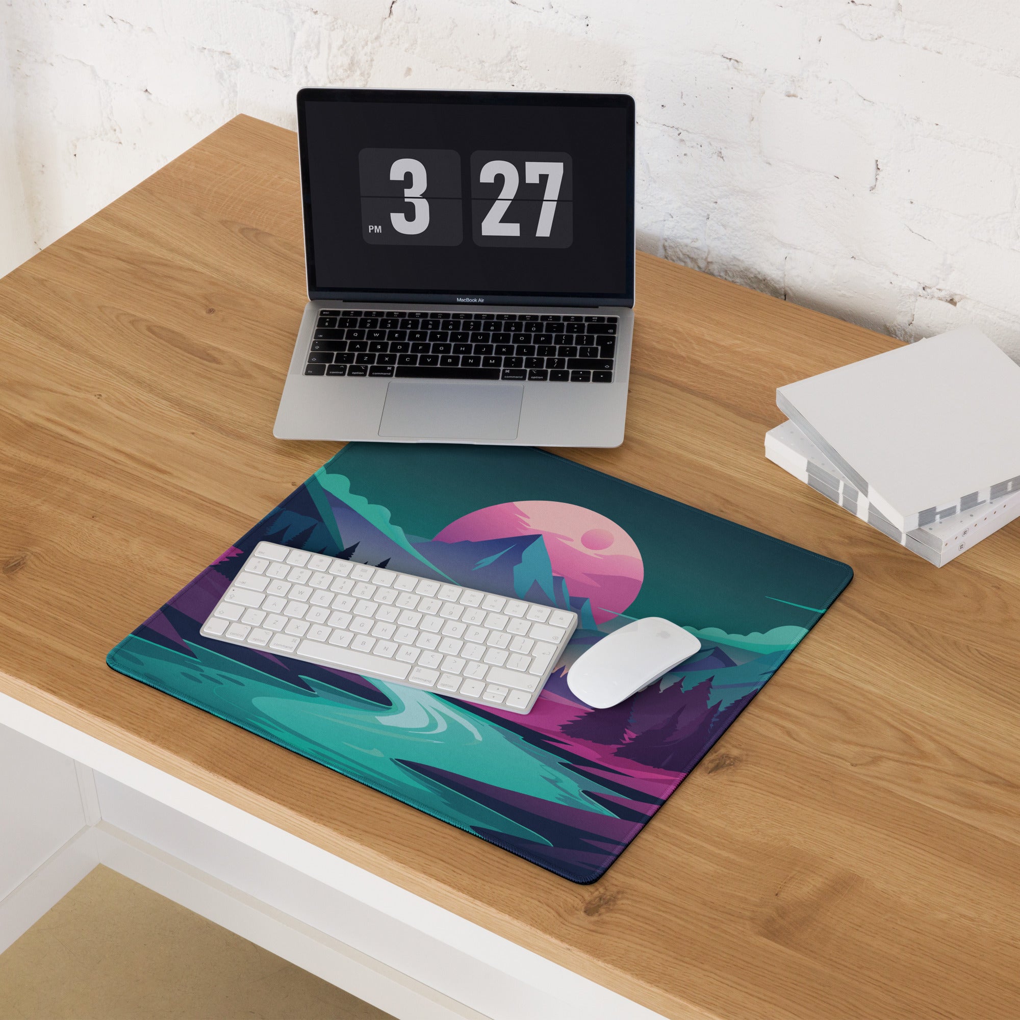 Aurora Peak Mouse Pad - Mouse Pad Teal Pink Blue Gaming Desk Modern Vibrant Contemporary Large Desk Mat Digital