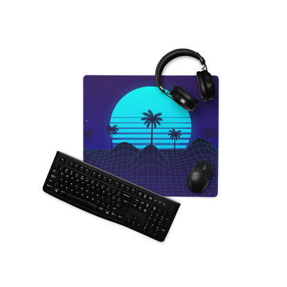 Neon Palm Sunset Mouse Pad - Mouse Pad Neon Blue Desk Synthwave Moody Neon Retro Futurism Large Non Slip Digital Art