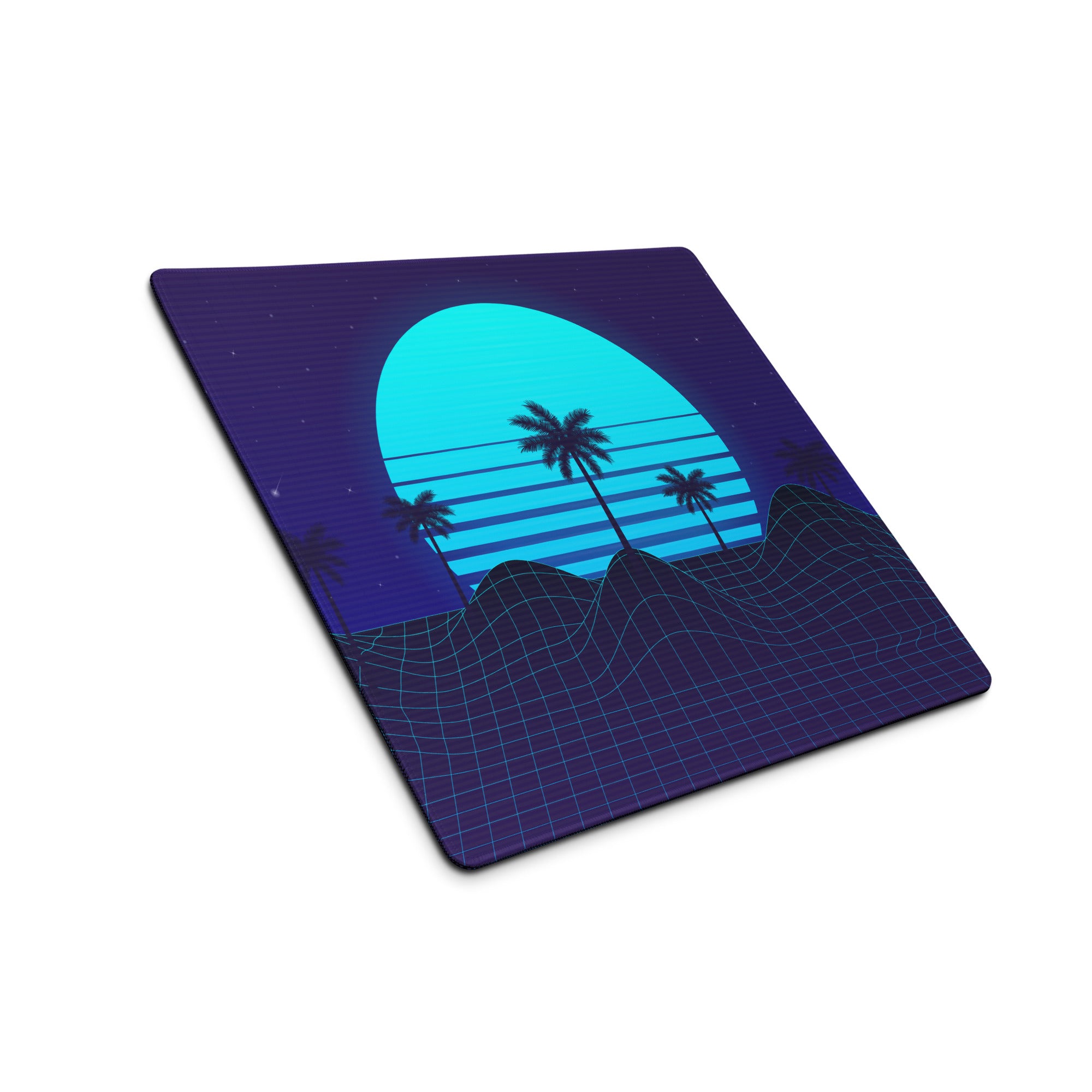 Neon Palm Sunset Mouse Pad - Mouse Pad Neon Blue Desk Synthwave Moody Neon Retro Futurism Large Non Slip Digital Art