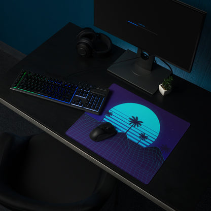 Neon Palm Sunset Mouse Pad - Mouse Pad Neon Blue Desk Synthwave Moody Neon Retro Futurism Large Non Slip Digital Art