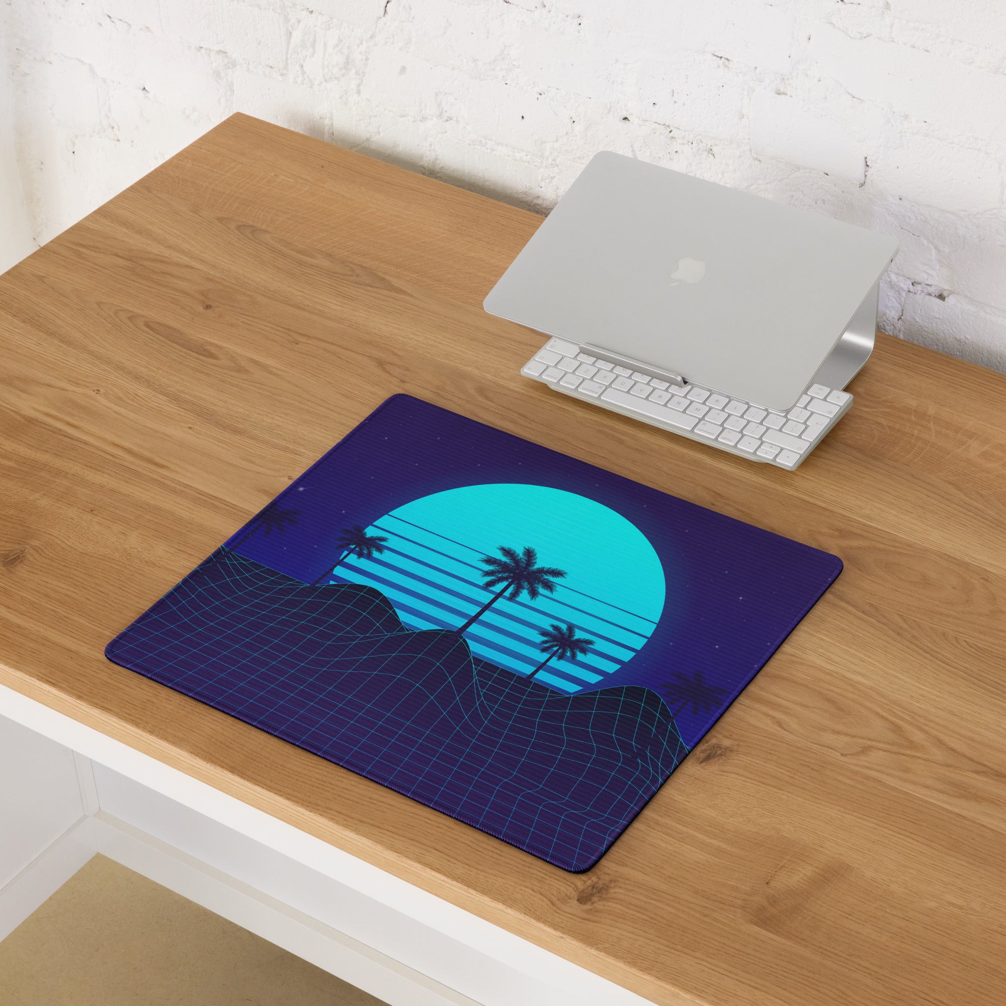 Neon Palm Sunset Mouse Pad - Mouse Pad Neon Blue Desk Synthwave Moody Neon Retro Futurism Large Non Slip Digital Art