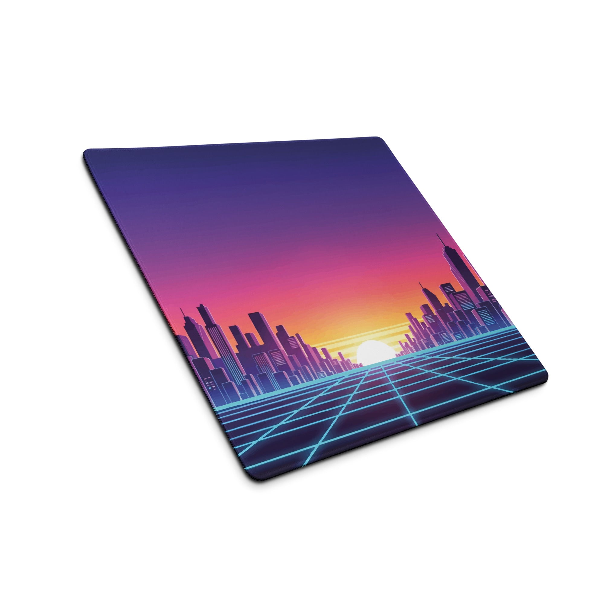 Neon City Skyline Gaming Mouse Pad - Cityscape Purple Pink Gradient Desk Vaporwave Mood Dreamy Futuristic Modern