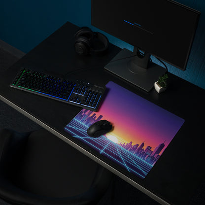 Neon City Skyline Gaming Mouse Pad - Cityscape Purple Pink Gradient Desk Vaporwave Mood Dreamy Futuristic Modern