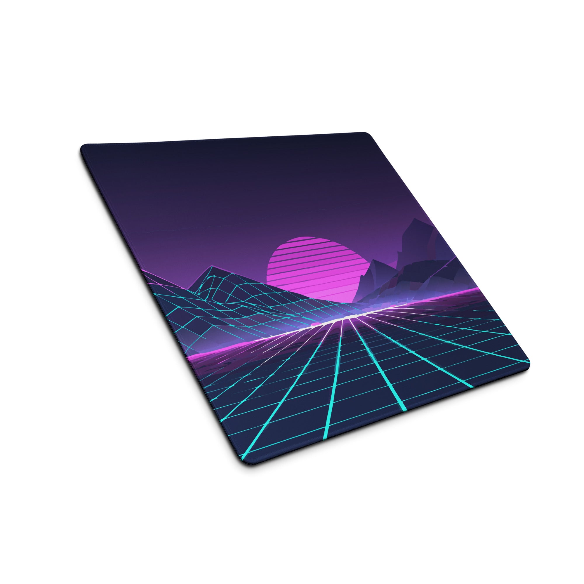 Neon Retro Landscape Gaming Mouse Pad - Landscape Neon Purple Teal Gaming Desk Energetic Vaporwave Cyberpunk Neon Grid