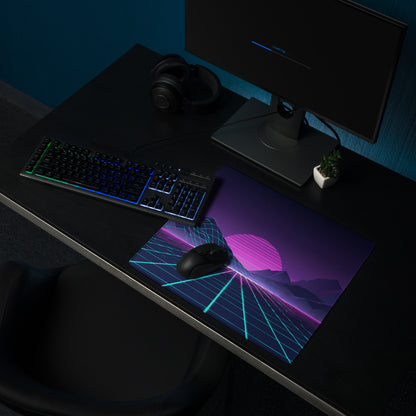 Neon Retro Landscape Gaming Mouse Pad - Landscape Neon Purple Teal Gaming Desk Energetic Vaporwave Cyberpunk Neon Grid