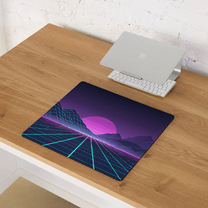 Neon Retro Landscape Gaming Mouse Pad - Landscape Neon Purple Teal Gaming Desk Energetic Vaporwave Cyberpunk Neon Grid