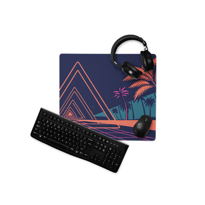 Neon Palm Retro Gaming Mouse Pad - Mouse Pad Navy Coral Pink Palm Trees Retro Wave Desk Tropical Synthwave Digital Art