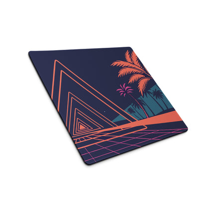 Neon Palm Retro Gaming Mouse Pad - Mouse Pad Navy Coral Pink Palm Trees Retro Wave Desk Tropical Synthwave Digital Art