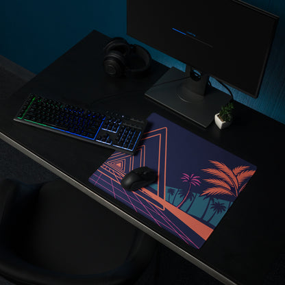 Neon Palm Retro Gaming Mouse Pad - Mouse Pad Navy Coral Pink Palm Trees Retro Wave Desk Tropical Synthwave Digital Art