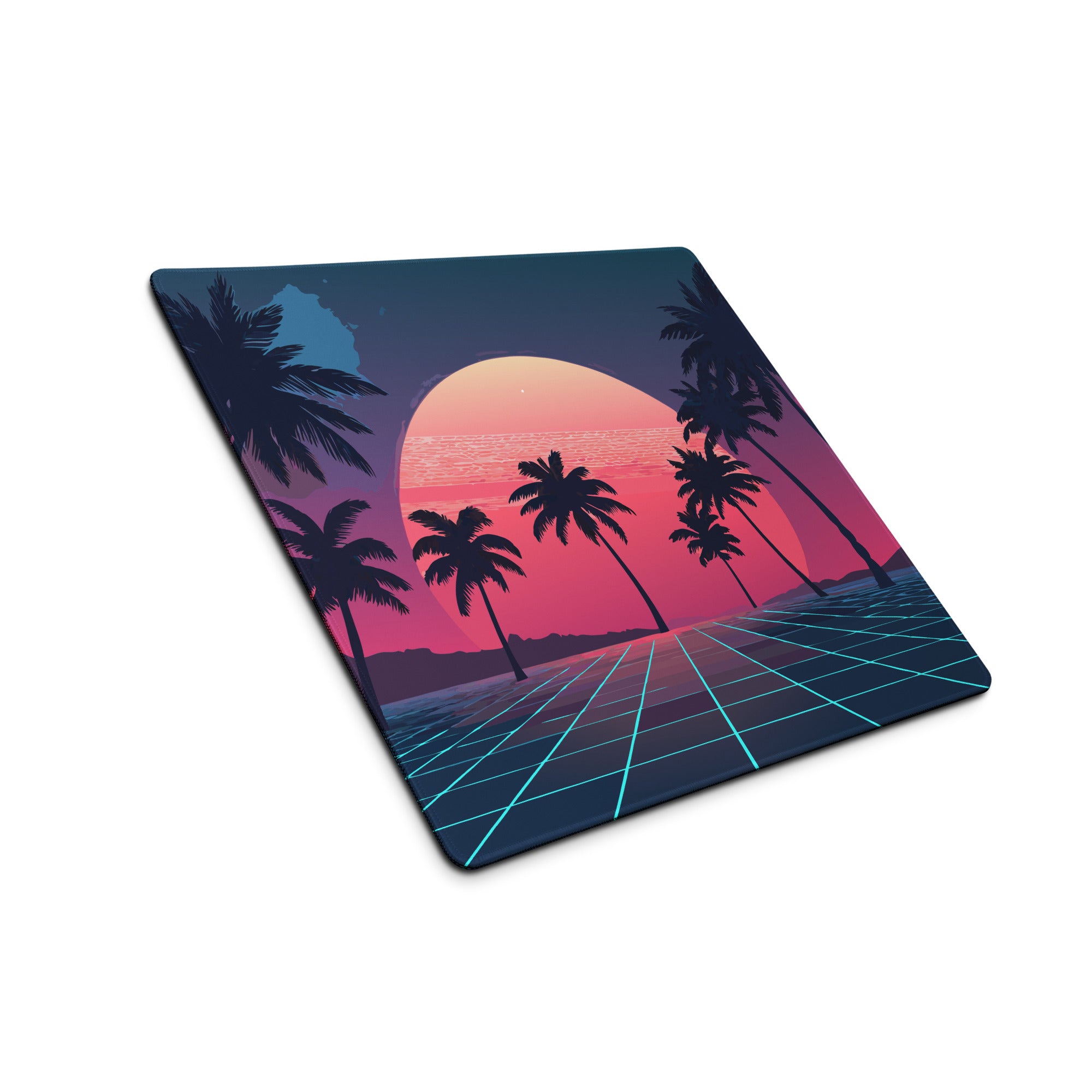 Sunset Palm Retro Neon Desk Mat - Palm Tree Sunset Pink Purple Blue Desk Retro Vibrant Neon Mood Retro Decor