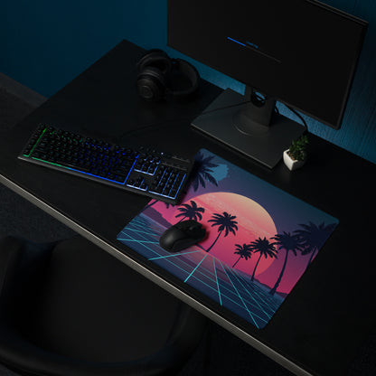 Sunset Palm Retro Neon Desk Mat - Palm Tree Sunset Pink Purple Blue Desk Retro Vibrant Neon Mood Retro Decor