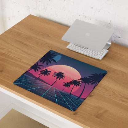 Sunset Palm Retro Neon Desk Mat - Palm Tree Sunset Pink Purple Blue Desk Retro Vibrant Neon Mood Retro Decor