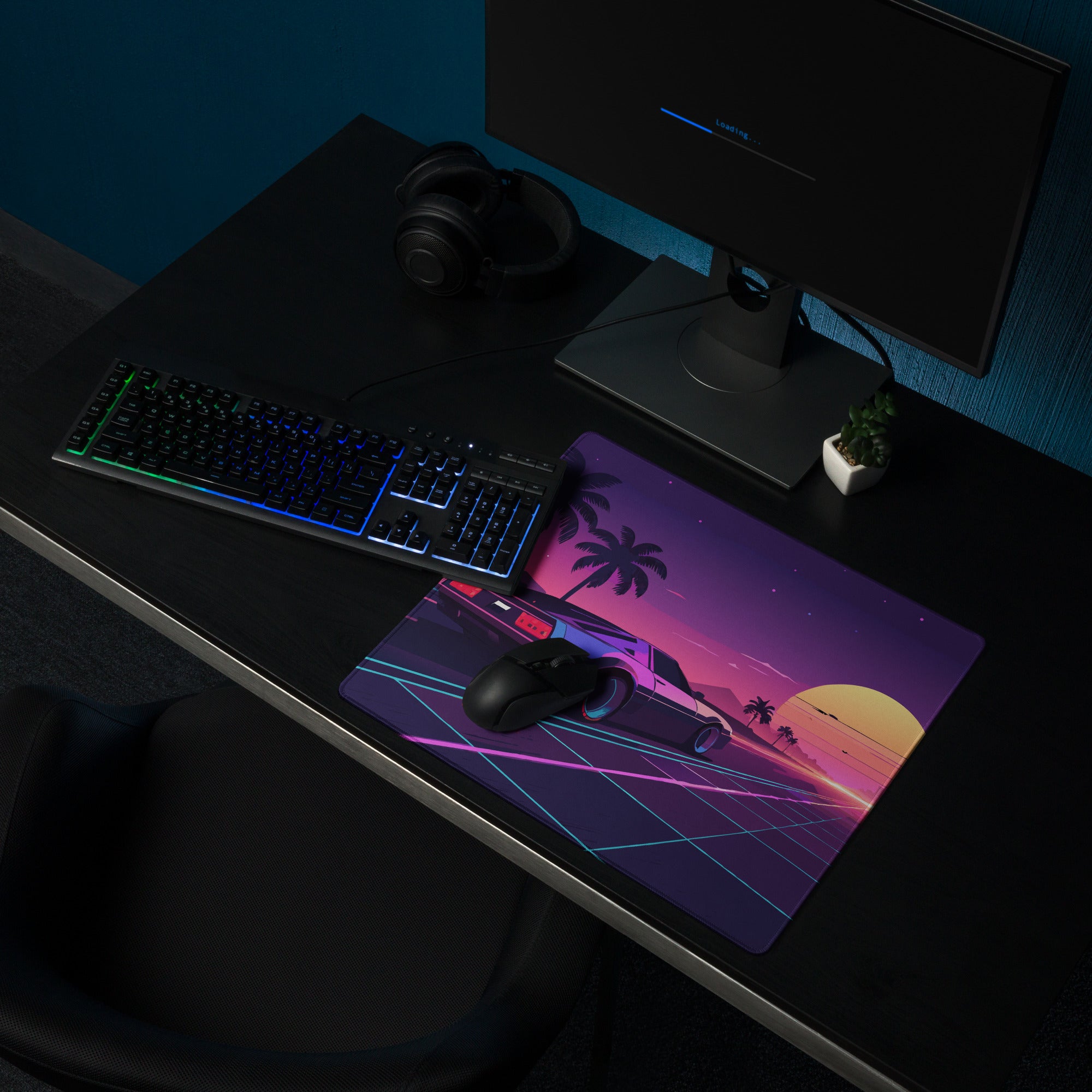 Neon Sunset Gaming Mouse Pad - Gaming Mouse Pad Purple Pink Neon Sunset Desk Mood Vibrant Retro Futurism