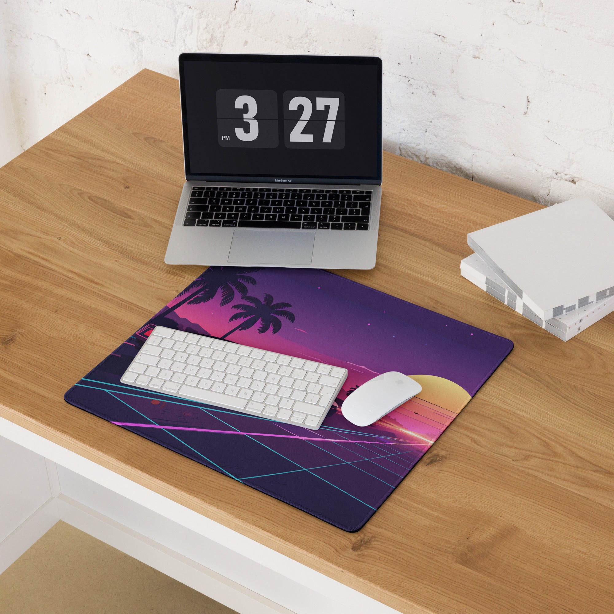 Neon Sunset Gaming Mouse Pad - Gaming Mouse Pad Purple Pink Neon Sunset Desk Mood Vibrant Retro Futurism