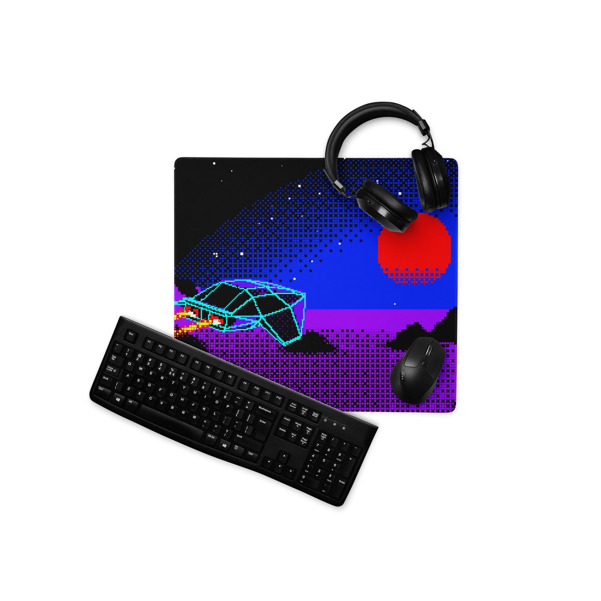 Neon Nightfall Gaming Mouse Pad - Gaming Mouse Pad Black Blue Red Neon Vibrant Mood Cyberpunk Esports Gift Digital Art