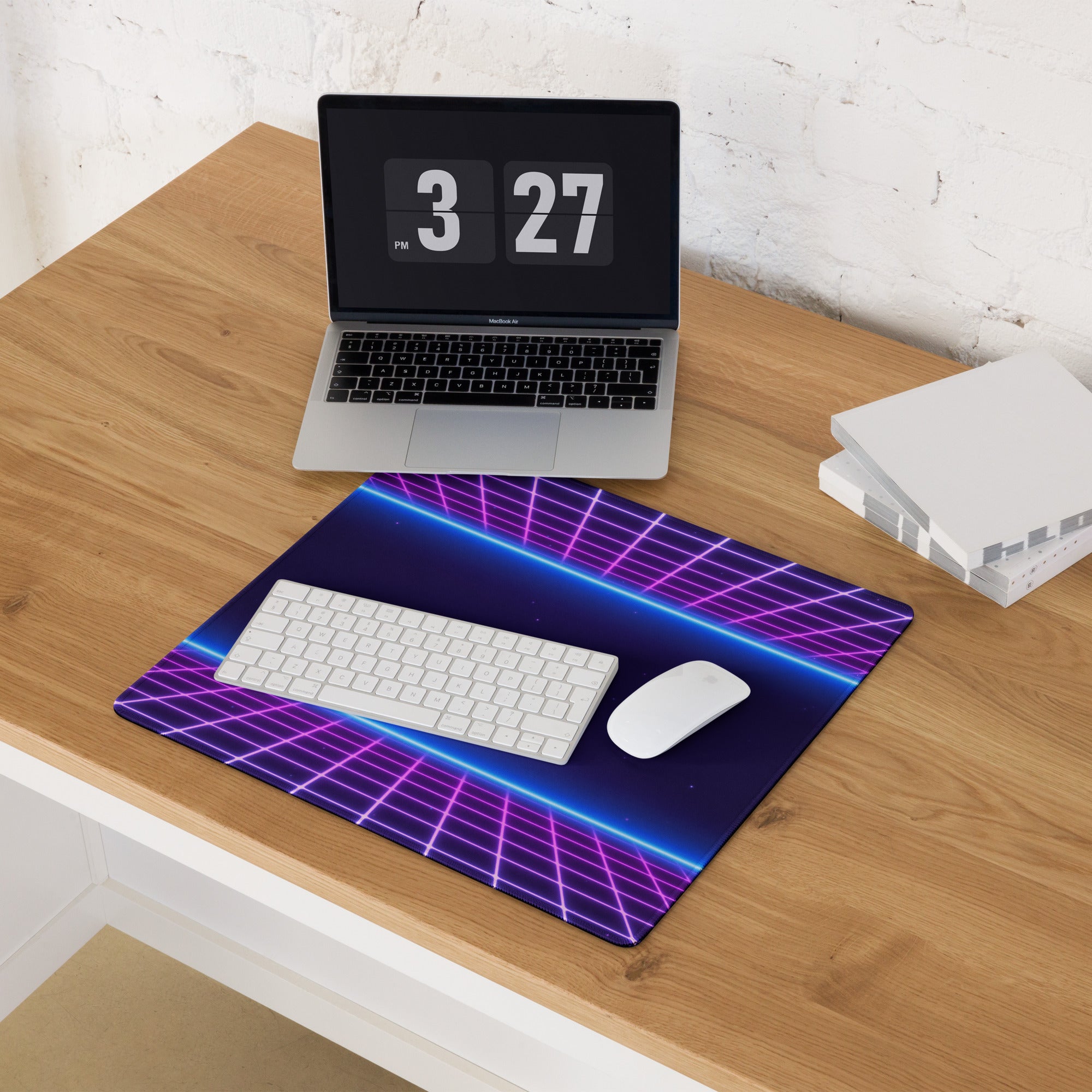 Neon Grid Gaming Mouse Pad - Gaming Mouse Pad Purple Pink Blue Desk Setup Synthwave Mood Energetic Cyberpunk Neon Art