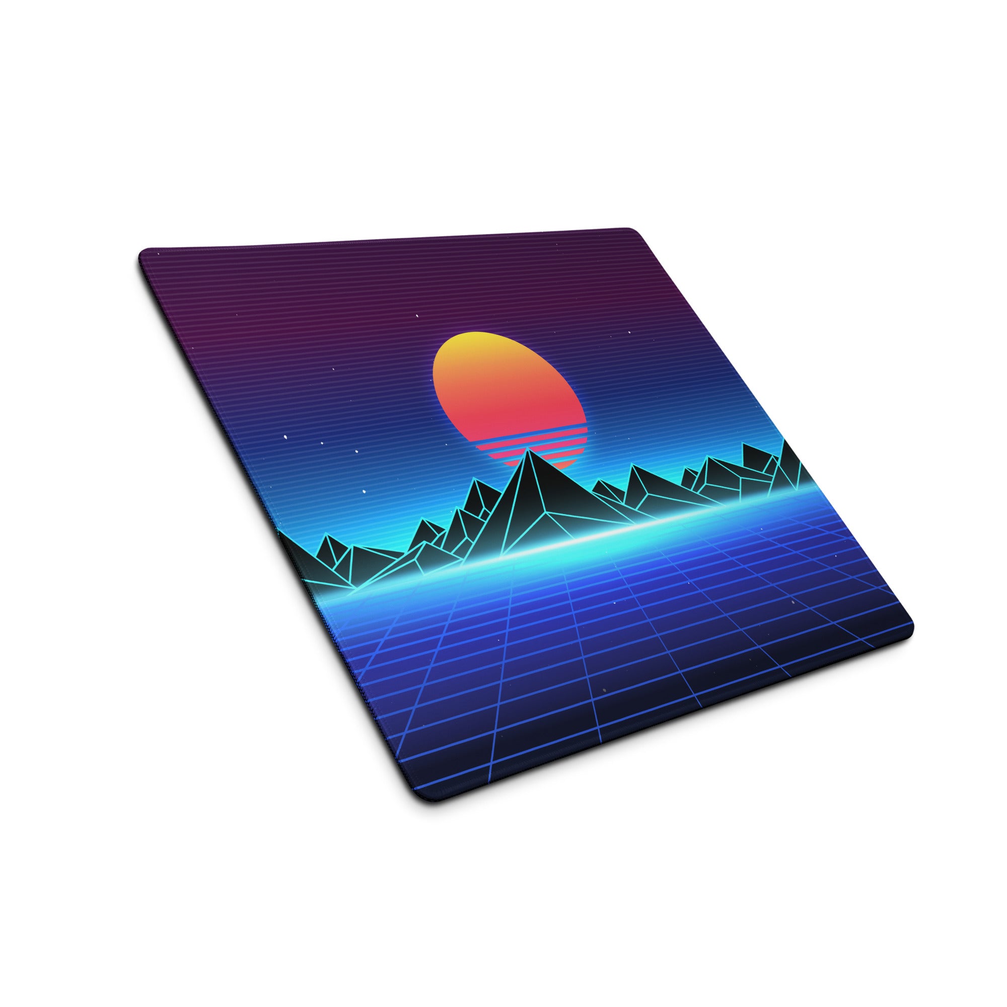 Retro Sunset Neon Mountain Pad - Gaming Pad Purple Blue Sunset Desktop Retro Futurism, Energetic Mood Neon Decor Art