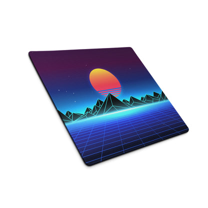 Retro Sunset Neon Mountain Pad - Gaming Pad Purple Blue Sunset Desktop Retro Futurism, Energetic Mood Neon Decor Art