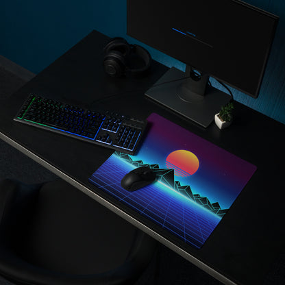 Retro Sunset Neon Mountain Pad - Gaming Pad Purple Blue Sunset Desktop Retro Futurism, Energetic Mood Neon Decor Art
