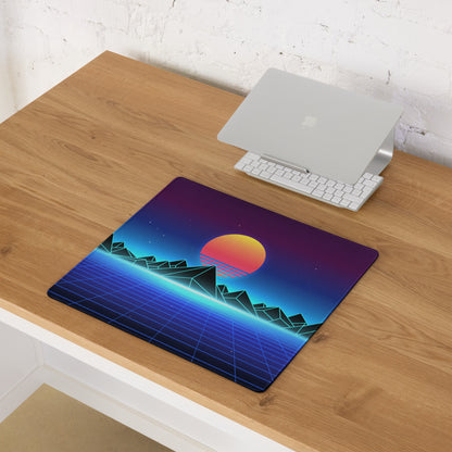 Retro Sunset Neon Mountain Pad - Gaming Pad Purple Blue Sunset Desktop Retro Futurism, Energetic Mood Neon Decor Art