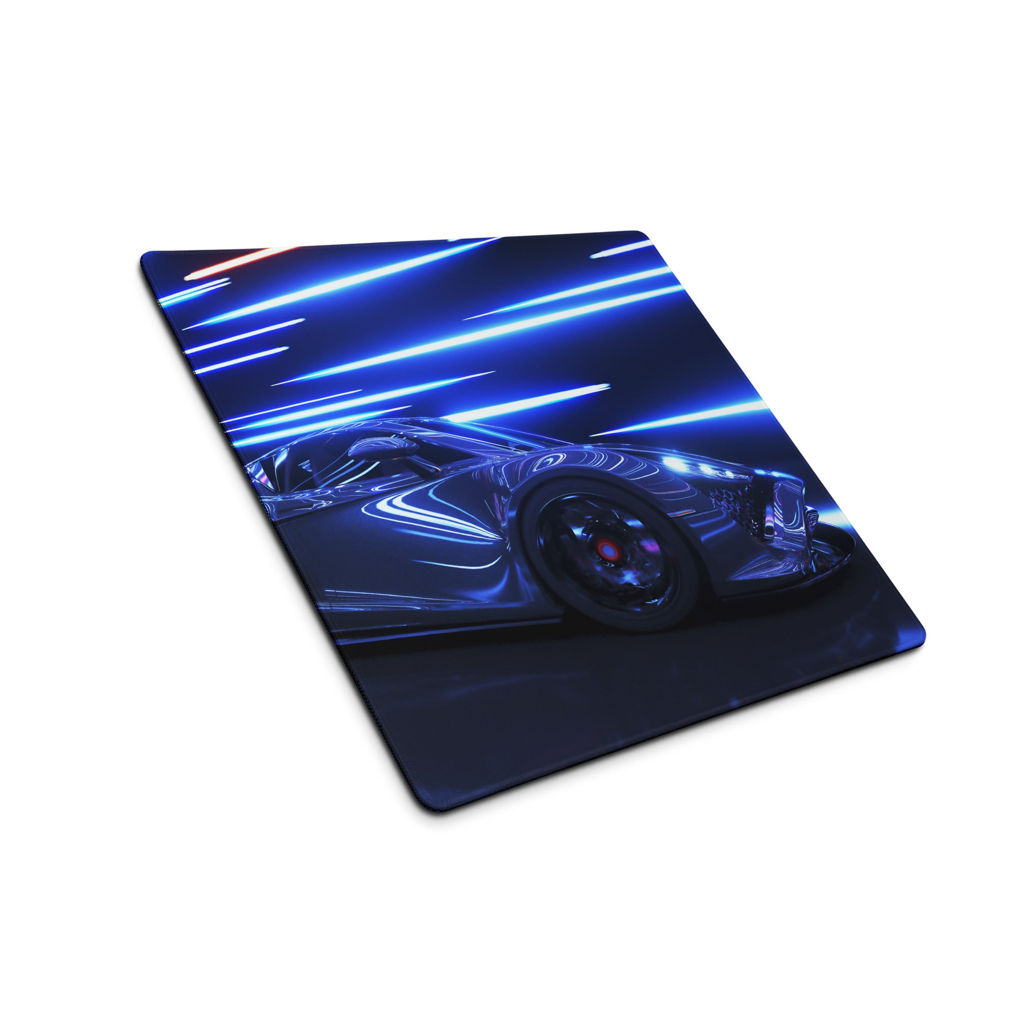 Neon Velocity Car Theme Mouse Pad - Car Blue Neon Gaming Desk - Energetic Cyberpunk Modern Non Slip Digital
