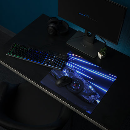Neon Velocity Car Theme Mouse Pad - Car Blue Neon Gaming Desk - Energetic Cyberpunk Modern Non Slip Digital