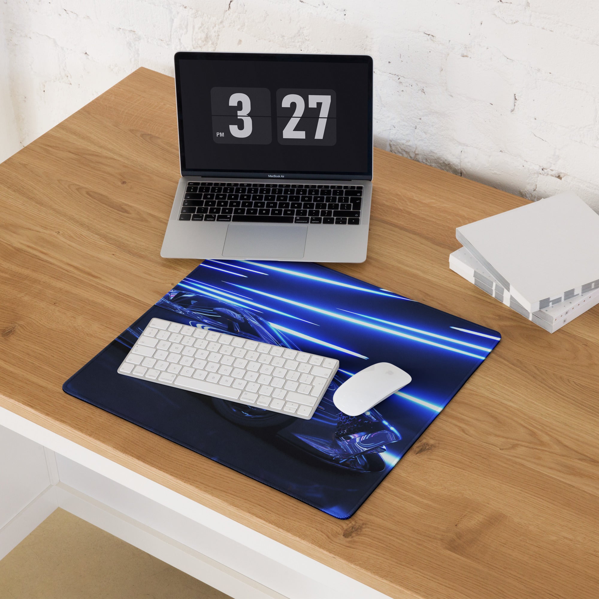 Neon Velocity Car Theme Mouse Pad - Car Blue Neon Gaming Desk - Energetic Cyberpunk Modern Non Slip Digital
