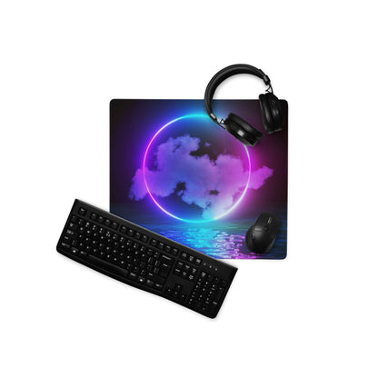 Neon Ring Nightscape Gaming Pad - Gaming Mouse Pad Purple Blue Neon Futuristic Non Slip Edge Mood Cyberpunk RGB
