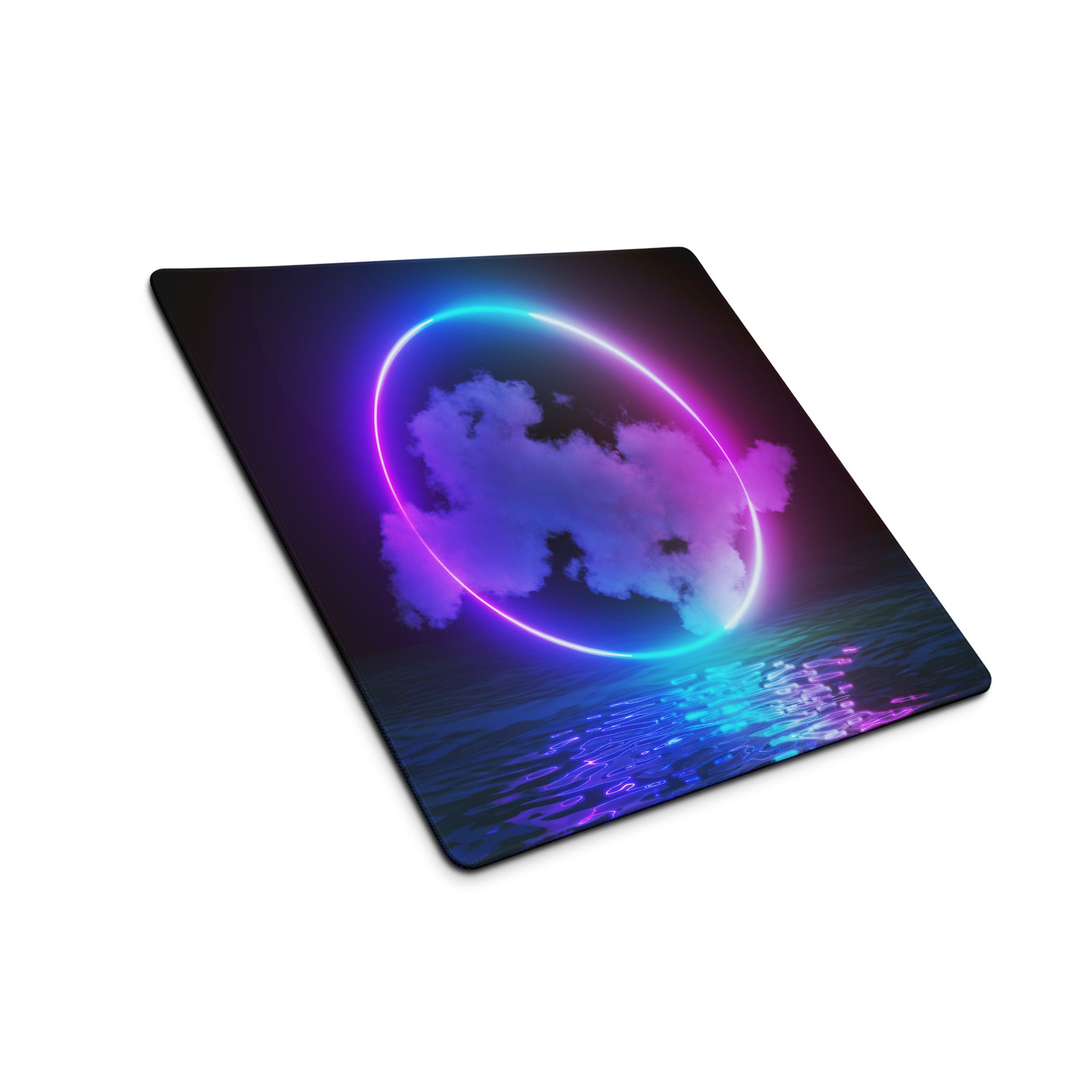 Neon Ring Nightscape Gaming Pad - Gaming Mouse Pad Purple Blue Neon Futuristic Non Slip Edge Mood Cyberpunk RGB