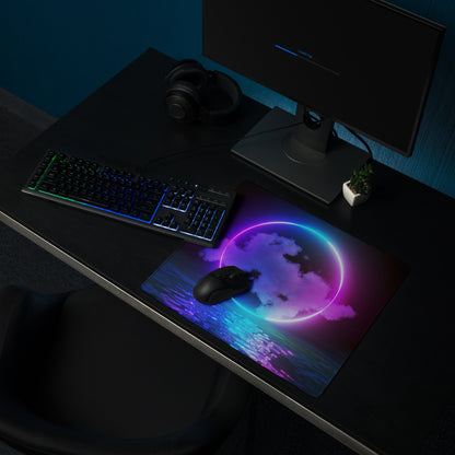 Neon Ring Nightscape Gaming Pad - Gaming Mouse Pad Purple Blue Neon Futuristic Non Slip Edge Mood Cyberpunk RGB