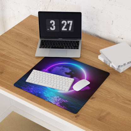 Neon Ring Nightscape Gaming Pad - Gaming Mouse Pad Purple Blue Neon Futuristic Non Slip Edge Mood Cyberpunk RGB