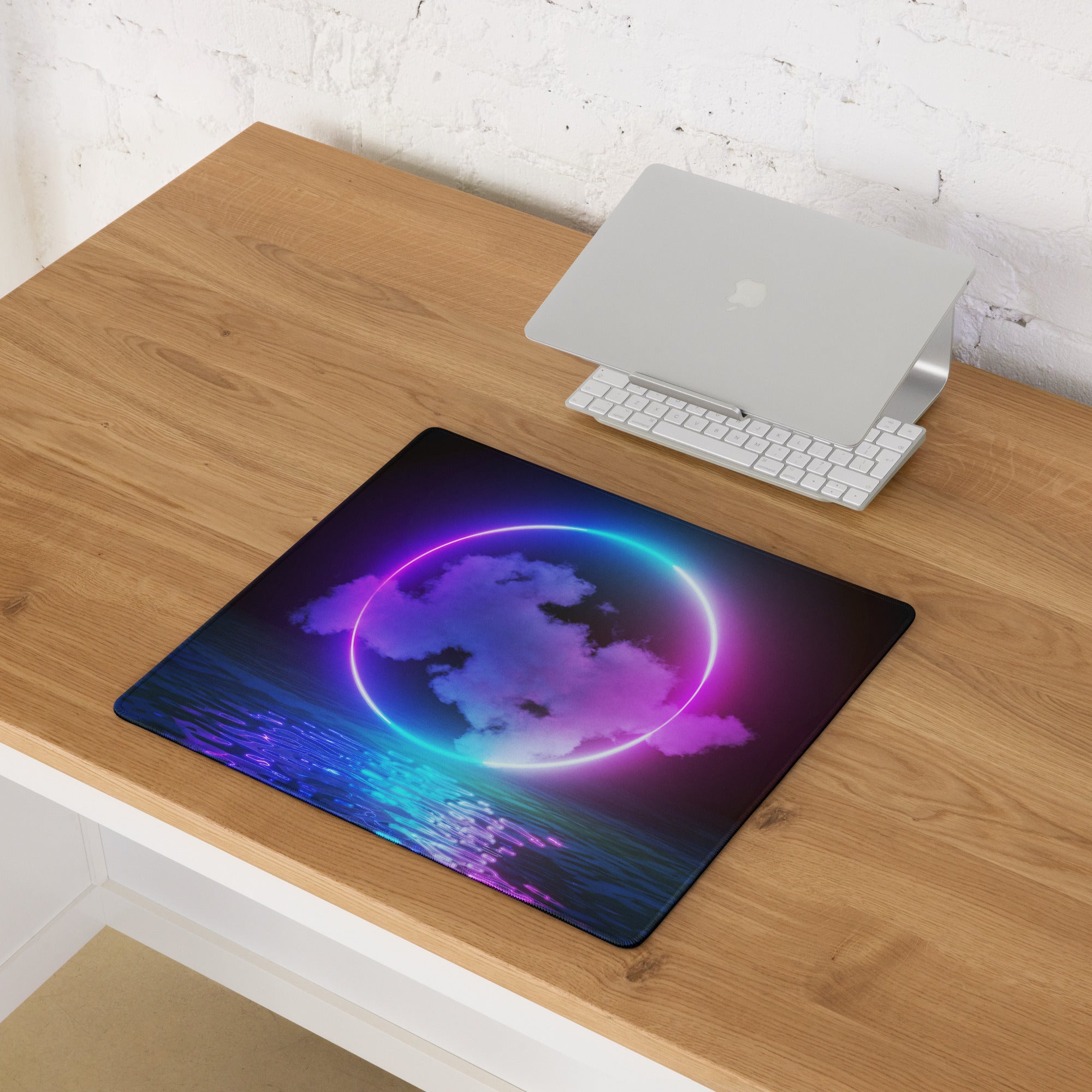 Neon Ring Nightscape Gaming Pad - Gaming Mouse Pad Purple Blue Neon Futuristic Non Slip Edge Mood Cyberpunk RGB