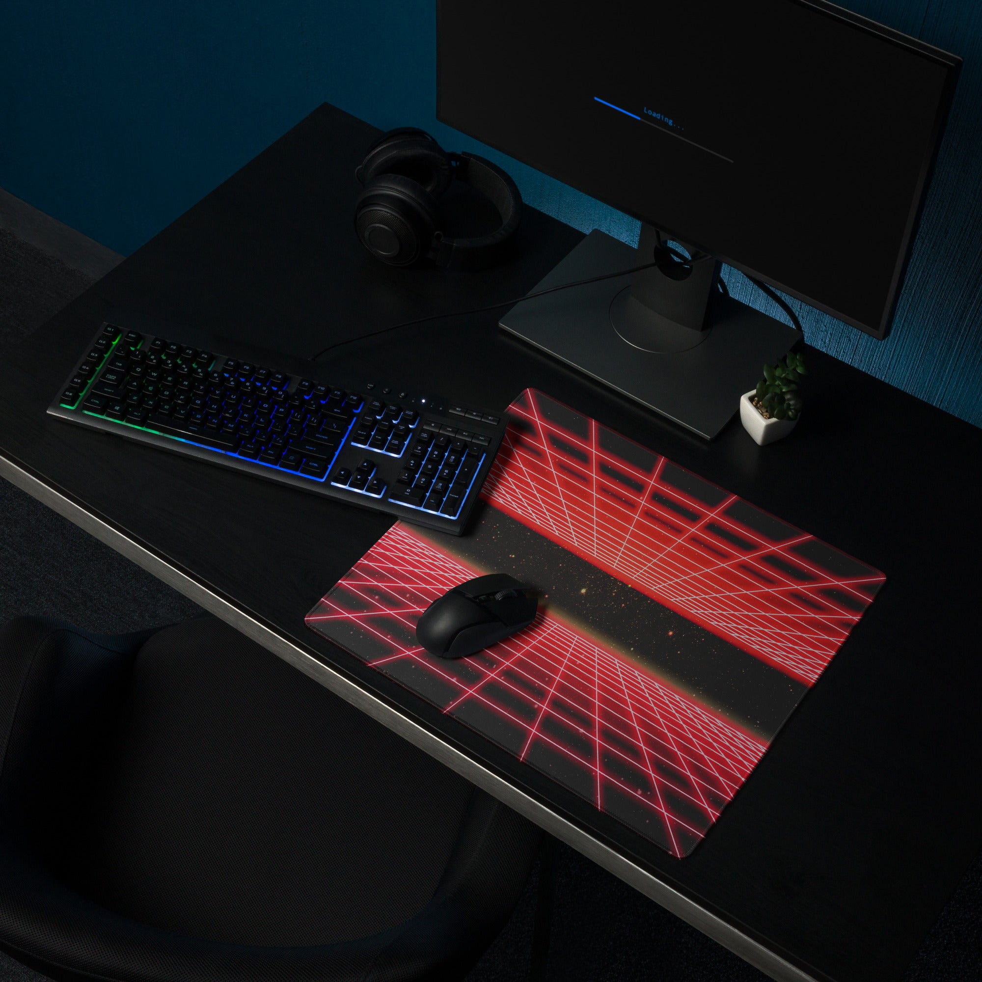 Red Neon Grid Gaming Pad - Mouse Pad Red Gaming Setup Cyberpunk Energetic Mood Large Desk Mat Digital Print