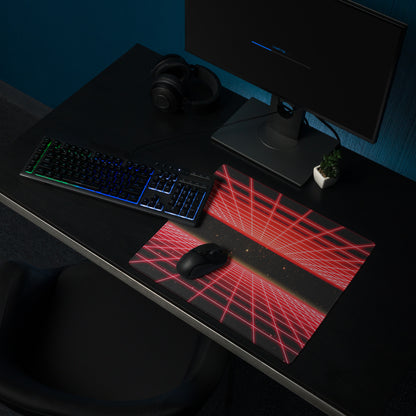 Red Neon Grid Gaming Pad - Mouse Pad Red Gaming Setup Cyberpunk Energetic Mood Large Desk Mat Digital Print