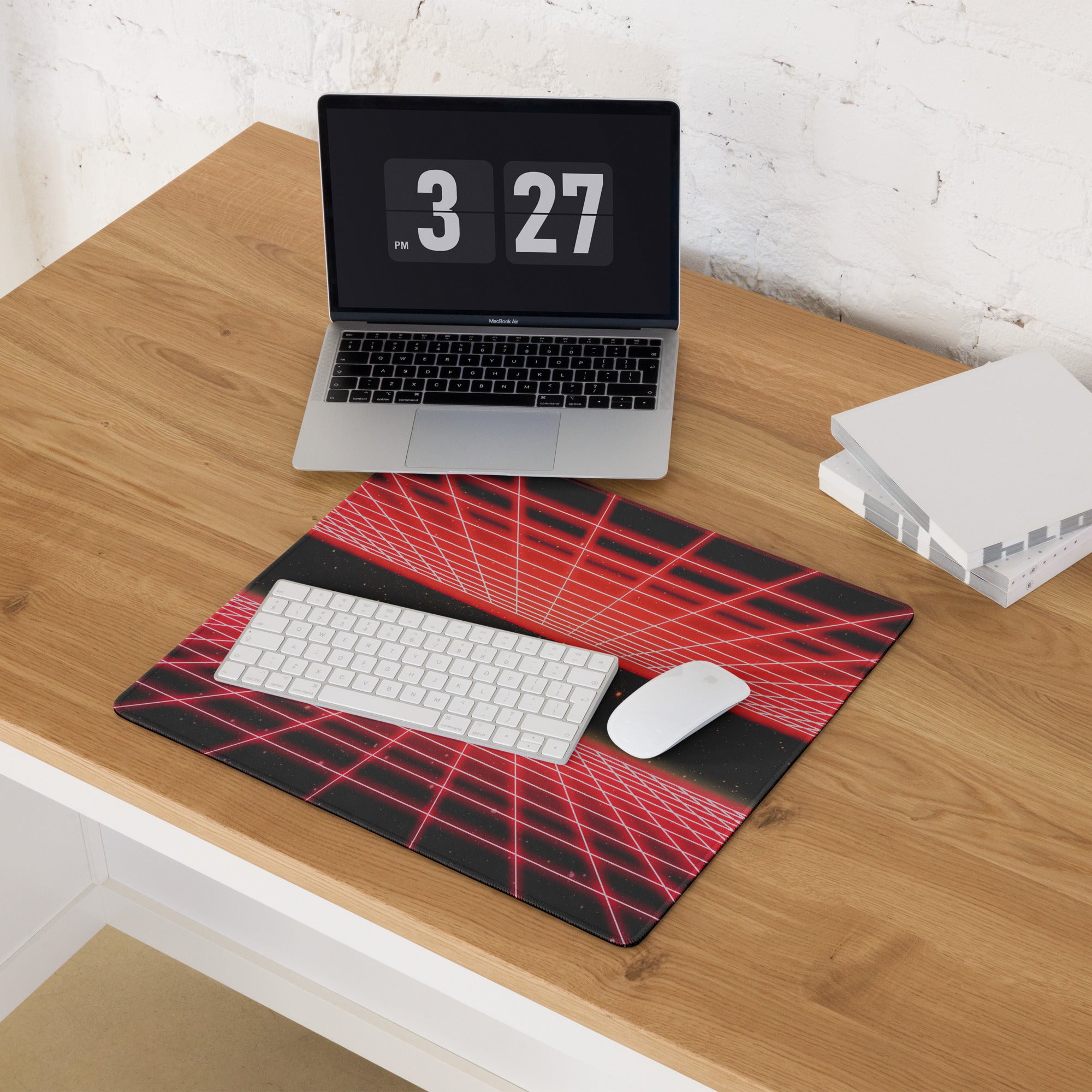 Red Neon Grid Gaming Pad - Mouse Pad Red Gaming Setup Cyberpunk Energetic Mood Large Desk Mat Digital Print