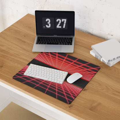 Red Neon Grid Gaming Pad - Mouse Pad Red Gaming Setup Cyberpunk Energetic Mood Large Desk Mat Digital Print