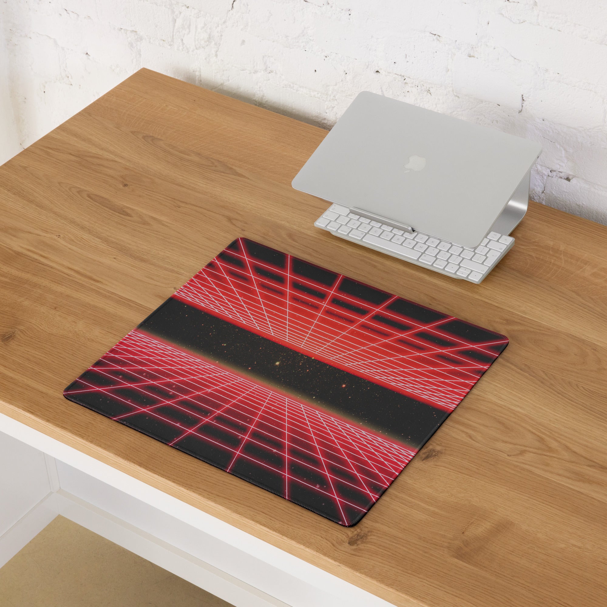 Red Neon Grid Gaming Pad - Mouse Pad Red Gaming Setup Cyberpunk Energetic Mood Large Desk Mat Digital Print